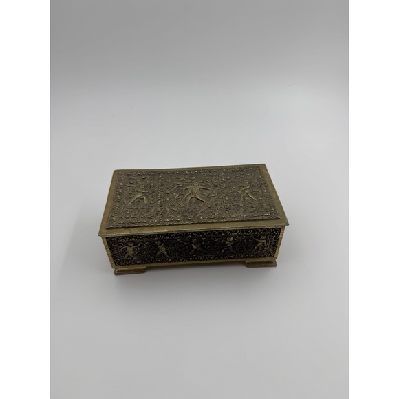 Vintage Brass Jewelry Music Box Music Does Work - Picture 2 of 8